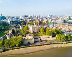 Aerial view of the beautiful city of London under the blue sky in England view