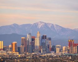 City view with mountains in background